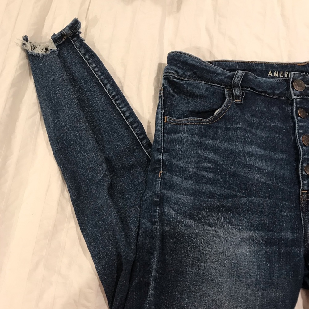 American Eagle Dark Wash Ripped Skinny Jeans